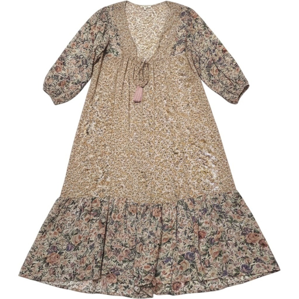Umgee Floral‎ Sheer Chiffon Cardigan Duster S/M Tie Front Tiered Cottagecore